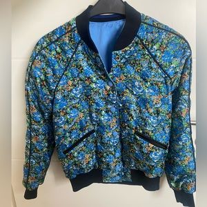 Coach Blue Silk Bomber Jacket - Reversible